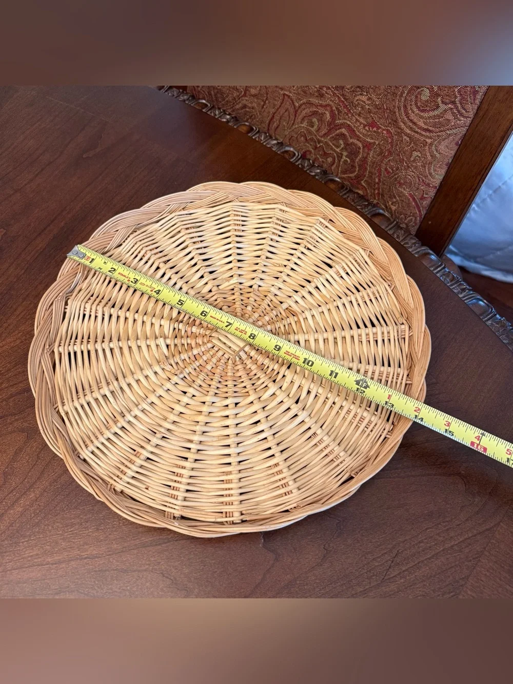 Vintage Woven Round Serving Basket Tray / Rattan Charger - Natural Tan